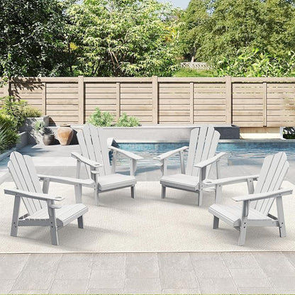 PROHIKER Adirondack Chair Set of 2, HDPE Outdoor Patio Chair with Cup Holder All Weather Outdoor Chairs for Lawn Garden Porch Backyard, Plastic, White