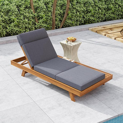 2-Piece Patio Lounge Chair Set with Side Space, Outdoor Chaise Lounge Adjustable & Breathable Acacia Wood Frame, Water-Resistant Cushions(Dark Gray & 4 Inch Thick & 4-FOLD)