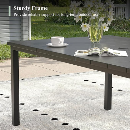 Outdoor Dining Table for 6, 63" Rectangle Outdoor Table with Adjustable Umbrella Hole, All-Weather Metal Patio Dining Table for Lawn Garden Backyard Deck, Black