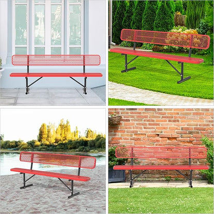 Park Benches for Outside - 96" Outdoor Metal Street Bench Heavy-Duty Steel Weatherproof Portable Garden Bench, Commercial Benches for Patio, Soccer, Park, Shopping Malls, Decks, Sports