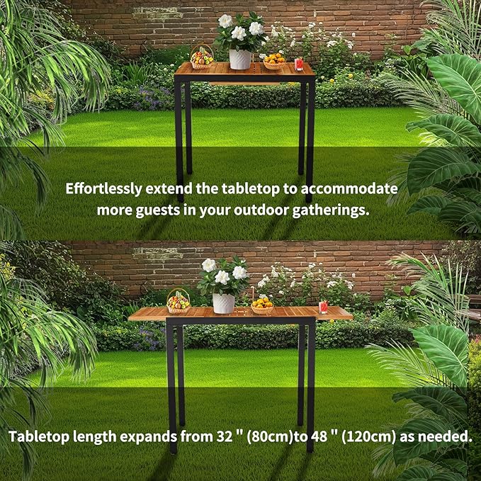 ECOTOUGE Expandable Outdoor Dining Tables,31"-47", Patio Rectangle Table with Umbrella Hole for 4-6 Person, Space-Saving Fir Wood Patio Furniture for Backyard, Garden, Natural