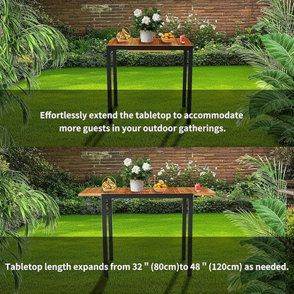ECOTOUGE Expandable Outdoor Dining Tables,31"-47", Patio Rectangle Table with Umbrella Hole for 4-6 Person, Space-Saving Fir Wood Patio Furniture for Backyard, Garden, Natural