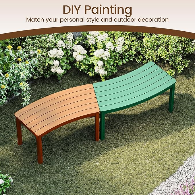 Tangkula Acacia Wood Outdoor Curved Bench Set of 2, Patio Garden Backless Fire Pit Bench with 800 lbs Weight Capacity, Outside Seating Furniture for Front Porch, Deck & Backyard