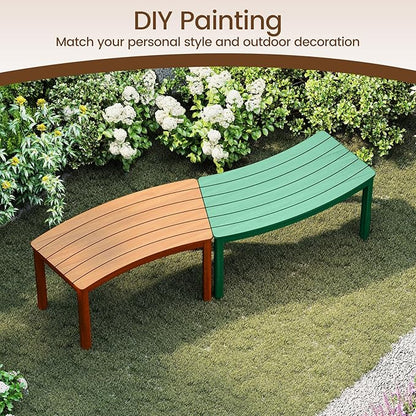 Tangkula Acacia Wood Outdoor Curved Bench Set of 2, Patio Garden Backless Fire Pit Bench with 800 lbs Weight Capacity, Outside Seating Furniture for Front Porch, Deck & Backyard