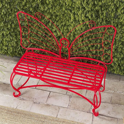 Butterfly Garden Bench, Double Seats Outdoor Bench, Black Patio Bench Thickened Metal Frame for Garden, Yard, Patio, Porch, Lawn, Park. (Red/Big)