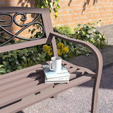 Outsunny 50" Outdoor Bench, Metal Garden Bench with Floral Pattern Backrest, Porch Bench with Slatted Seat for Park - Photo 9