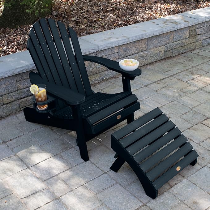 highwood AD-KITCHL5-FBE Hamilton Folding & Reclining Adirondack Chair with Ottman and Cup Holder, Federal Blue