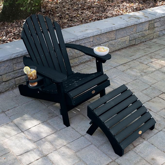 highwood AD-KITCHL5-FBE Hamilton Folding & Reclining Adirondack Chair with Ottman and Cup Holder, Federal Blue