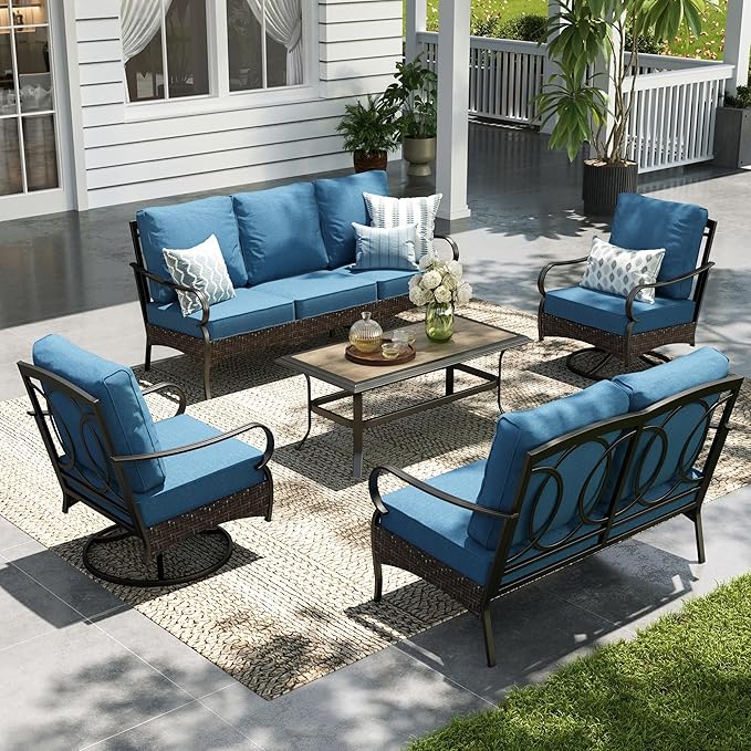 Sophia & William Patio Furniture Set, 5PCS Metal Outdoor Conversation Set with 3-Seater Outdoor Couch, 2 Swivel Chairs - Photo 1