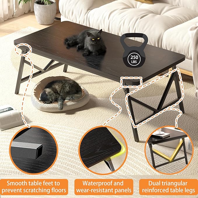 Folding Coffee Table, No Assembly Low Coffee Table, Floor Table Desk for Sitting on The Floor, Portable Floor Table for Living Room, Home, Caravan and use, 31.5L‘ x 15.8W’ x 15.8H’