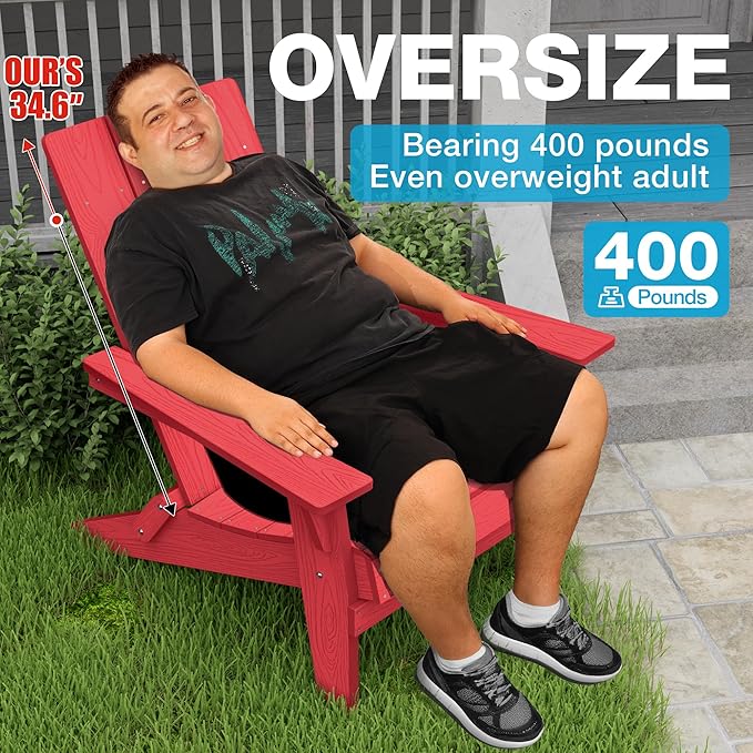 YEFU Adirondack Chairs Oversize Folding :400lb Weight Capacity - Plastic Adirondack Chairs - High Back Modern Like Wooden - All-Weather Use for Outdoor/Patio/Fire Pit/Garden/Camping - (Red)