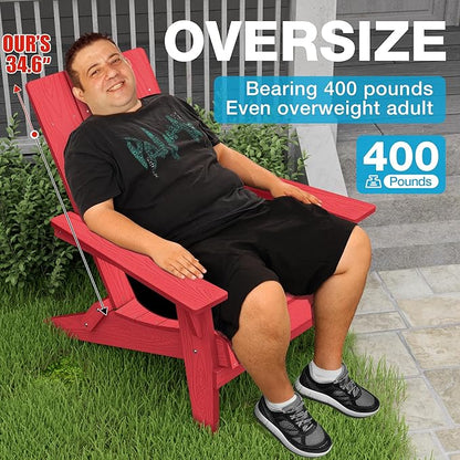 YEFU Adirondack Chairs Oversize Folding :400lb Weight Capacity - Plastic Adirondack Chairs - High Back Modern Like Wooden - All-Weather Use for Outdoor/Patio/Fire Pit/Garden/Camping - (Red)