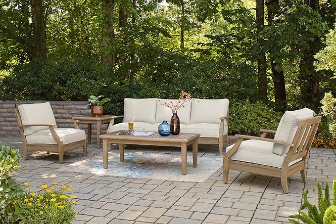 Signature Design by Ashley Outdoor Eucalyptus Carter Hall Patio Coffee Table, Beige - Photo 9