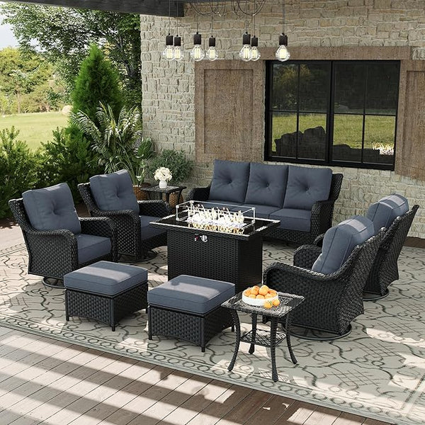 10 Piece Patio Furniture Set with Fire Pit Table - Photo 1