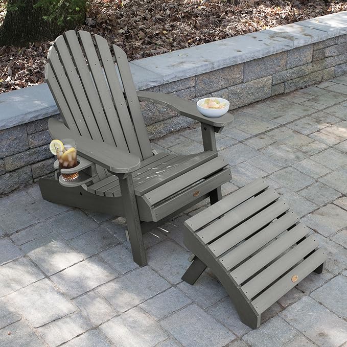 highwood AD-KITCHL5-CGE Hamilton Folding & Reclining Adirondack Chair with Ottman and Cup Holder, Coastal Teak