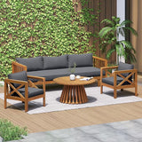 Merax Outdoor 4-Piece Acacia Wood Conversation Set - Patio 3-Seat Loveseat Sofa w/Coushion - Photo 1