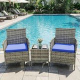 GarveeHome 3-Piece Patio Bistro Set, PE Rattan Outdoor Conversation Furniture with 2 Cushioned Chairs & Coffee Table - Photo 1