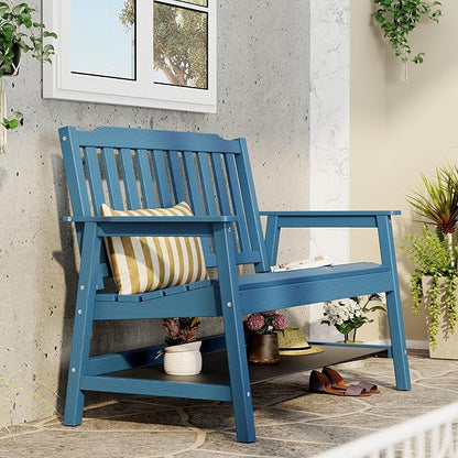 UEV Outdoor Bench, 2-Person Garden Bench, All Weather Fade/Rot Resistant Patio Bench with 660lbs Weight Capacity for Outdoors,Porch,Backyard(Blue)