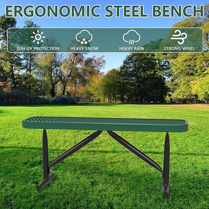 4ft Outdoor Metal Park Bench, 48" Backless Heavy-Duty Commercial Green Garden Bench with Expanded Steel Mesh Seat, Weatherproof Park Patio Dining Table Bench for Backyard Lawn School Porch Deck