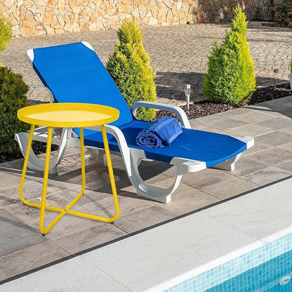 CODIN Set of 2 Outdoor Side Table Outdoor, Metal Side Table Small Round Side Table Weather Resistant End Table Patio Table for Garden Porch Balcony Yard Lawn (2, Yellow)