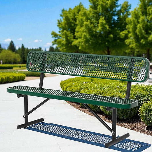 6ft Park Benches for Outside, Green Garden Benches Weatherproof with Backrest - Heavy-Duty Metal Bench for Patio Porch Backyard School Sports Church Locker Room Bench Commercial-Grade Seating