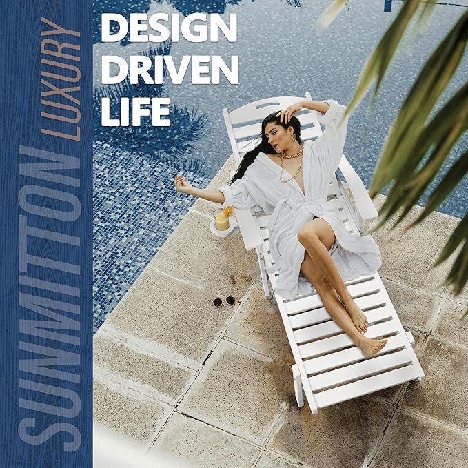 Patio Chaise Lounge Chair Set of 2, HDPE Outdoor Lounge Chairs with 5-Position Adjustable Backrest - Photo 3