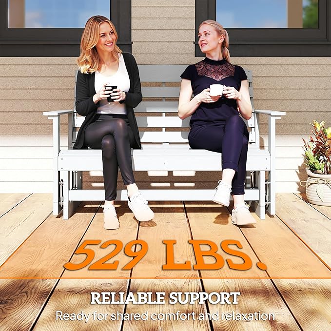 Outsunny 2-Person Outdoor Glider Bench Patio Double Swing Rocking Chair Loveseat w/Slatted HDPE Frame for Backyard - Photo 6