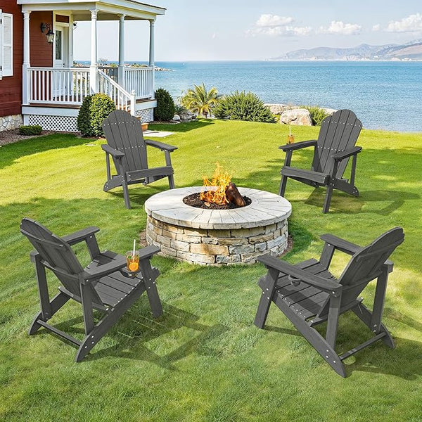 LUE BONA Matte HDPE Adirondack Chairs Set of 8 - Weather Resistant Outdoor Seating with Cup Holder - Photo 1