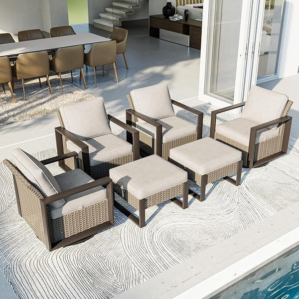 Outdoor Patio Furniture Set, 6 Piece Wicker Patio Conversation with Deep Seating, Thicken Cushions - Photo 1