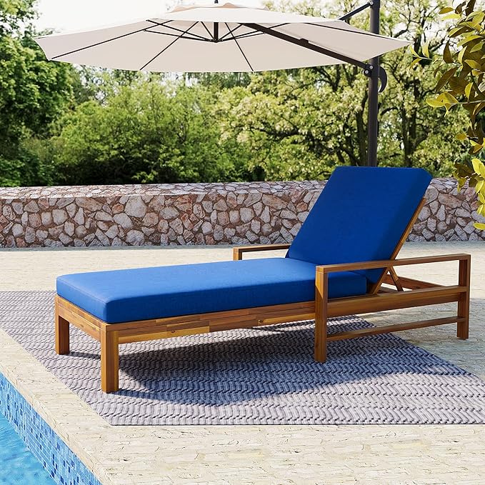 Polibi Acacia Wood Outdoor Lounge Chair with 3-Position Adjustable Backrest - Photo 1