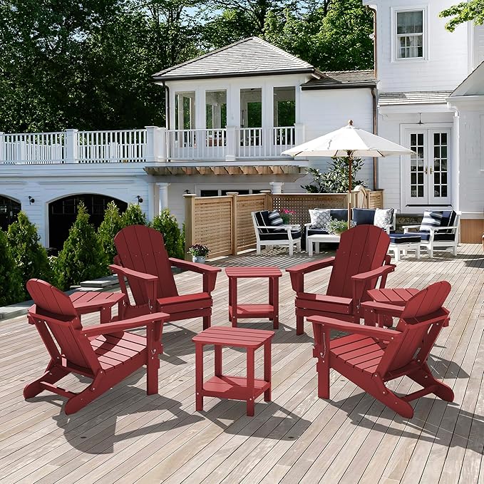 SERWALL Double Adirondack Side Table Set of 2, End Table- Red - Photo 2