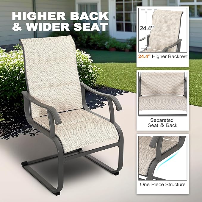 NUU GARDEN Patio Dining Chairs Set of 2, Outdoor Textilene Dining Chairs with Breathable Fabric, Patio Chairs for Backyard Deck Porch, Grayish Beige