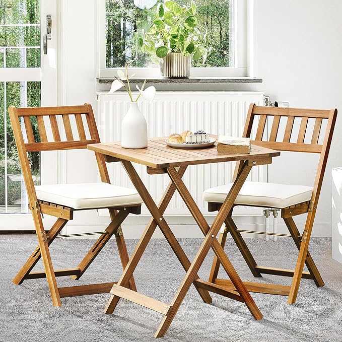 IDZO Heavy Duty 400lbs Capacity Patio Bistro Sets, 3 Piece Outdoor Folding Chairs with Cushions and Square Table - Photo 1
