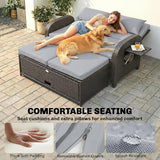 Outsunny Patio Rattan Daybed, Wicker Outdoor Daybed with Storage Ottoman, Loveseat Sofa with Adjustable Backrest - Photo 5