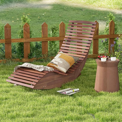 Giantex Outdoor Chaise Lounge Chair, Acacia Wood Patio Lounger with Slatted Design, Rocking Chair, Outdoor Rocker for Sunbathing, Poolside, Beach Lounge Chairs (1, Natural)