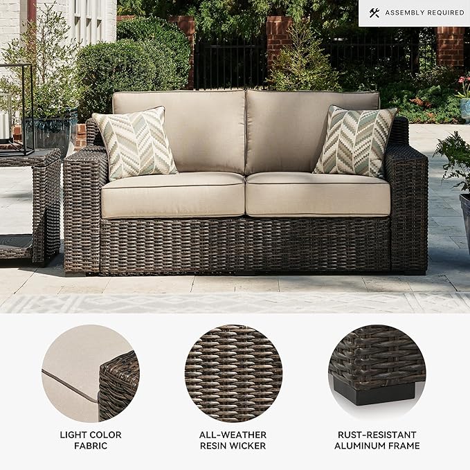 Signature Design by Ashley Coastline Bay Casual Weather Resistant Outdoor Loveseat with Cushion and 2 Throw Pillows - Photo 4
