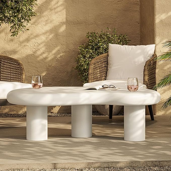Modway Elowen Coffee Table in White - Concrete Sculptural Center Table for Indoor and Outdoor Spaces