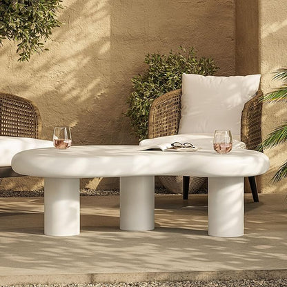 Modway Elowen Coffee Table in White - Concrete Sculptural Center Table for Indoor and Outdoor Spaces