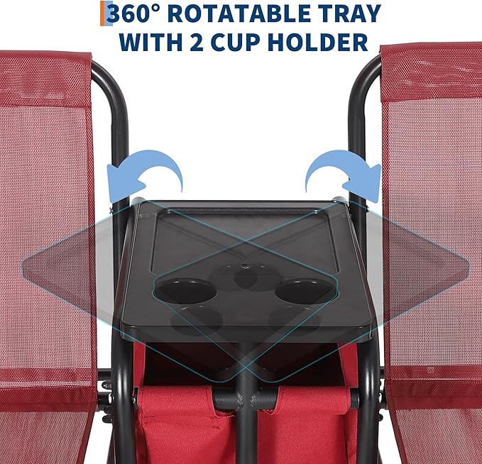 Porch Swing with Cup Holders & Pivot Storage Table & Cooler Bag with Adjustable Canopy for 2 Person Patio Swing for - Photo 8