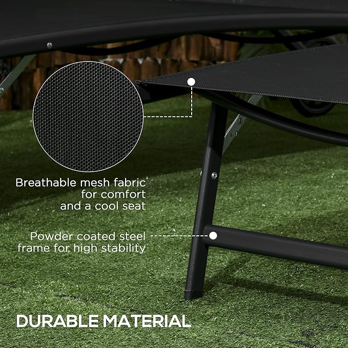 Outsunny Chaise Lounge Outdoor, 2 Piece Lounge Chair with Wheels, Tanning Chair with 5 Adjustable Positions for Patio - Photo 7