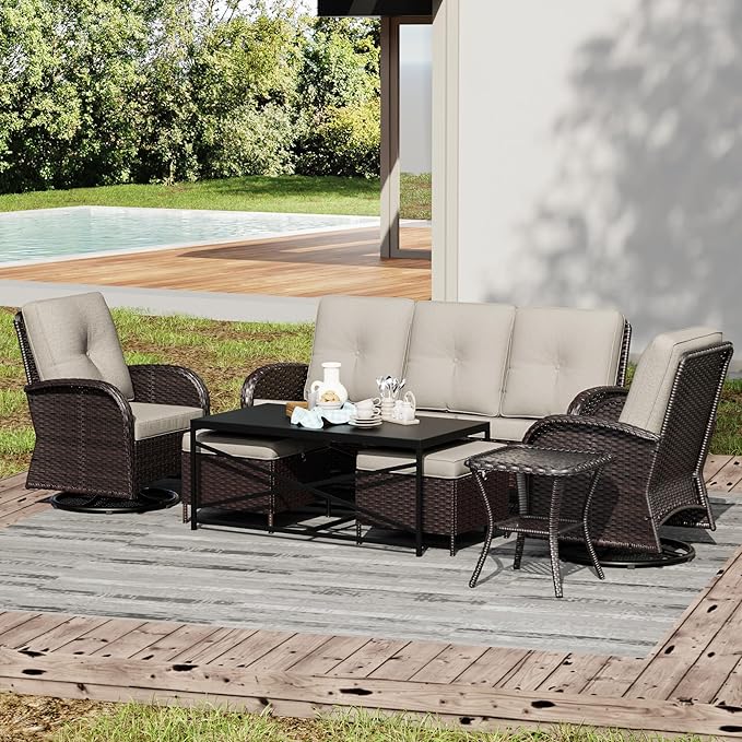 Joyside Wicker Patio Furniture Set, 7 Piece Outdoor Furniture Set with Thickened Cushions, High Back, Deep Seating - Photo 6
