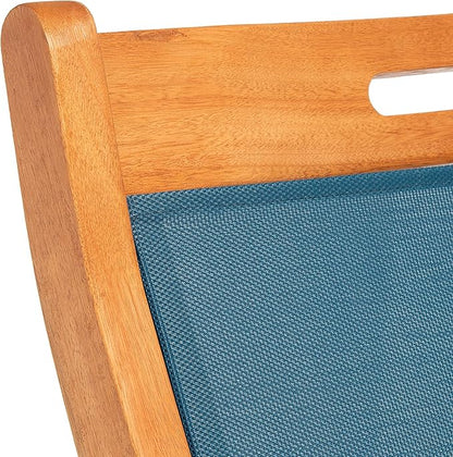 SAFAVIEH Outdoor Collection Kamson Natural Brown Solid Wood/Navy Fabric Adjustable Chaise Lounge Chair (PAT7071B)