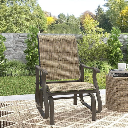 Outsunny Outdoor Glider Chair, Gliders for Outside Patio with Steel Frame and Mesh Fabric for Backyard, Garden, and Porch, Light Mixed Brown