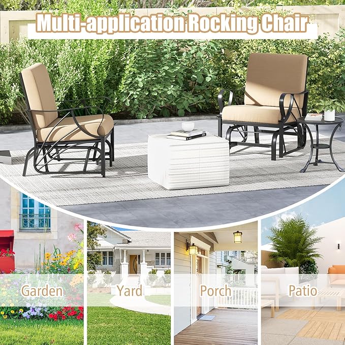Giantex 2-Pack Outdoor Glider, Patio Rocking Chair with Thick Cushion, Sturdy Metal Frame, Curved Armrest, Ergonomic Design, Single-Person Glider Chair for Garden, Yard, Porch Rocker, Beige