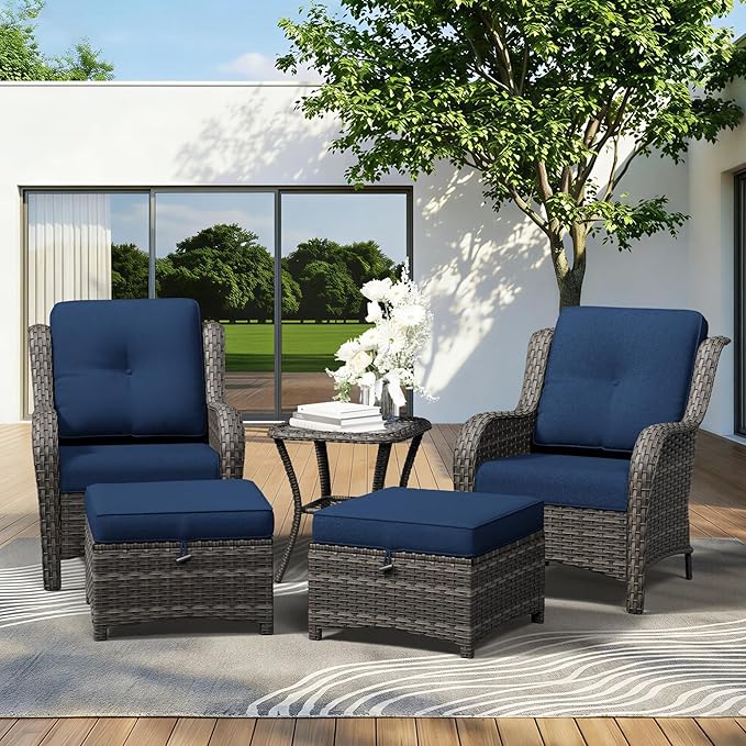 5 Piece Outdoor Wicker Patio Furniture Set, Patio Chairs Set with Thickened Olefin Cushions, High Back and Deep Seating - Photo 9
