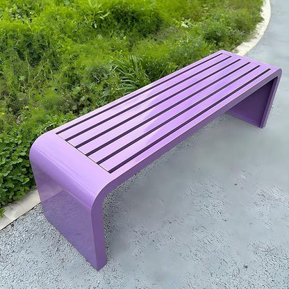 Metal Garden Bench, 100/120/150/180 Cm Outdoor Benches Weatherproof 2-5 Person, Patio Benches for Outdoors Cast Iron Metal Frame, Patio Lawn Porch Bench Seat Backless(Purple,120 cm/47.24 in)