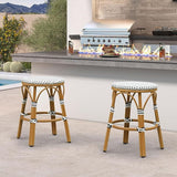 PURPLE LEAF Patio French Round Counter Stool Set of 2 Large 26" Rattan Backless Barstool Bamboo Print Aluminum Frame - Photo 3