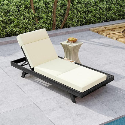 Christopher Knight Home Dami Patio Chaise Lounge Chair Outdoor with 4'' Foldable Cushion, Acacia Wood Poolside Sun Lounger, Space Available On One Side, Adjustable Backrest Pool Lounger, Black + Beige