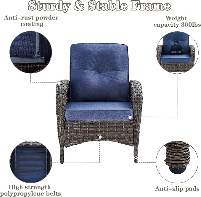 Belord Outdoor Wicker Loveseat Furniture Set of 4 with Coffee Table for Porch Deck Balcony - Photo 5