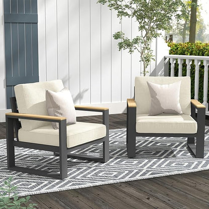 RoyalCraft Aluminum Outdoor Patio Chair, 2 Pieces All-Weather Metal Patio Sofa with Height-Adjustable Feet, Outdoor Chairs for Patio Porch Garden, Beige